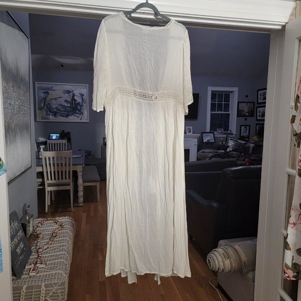 Cute Options Women's White 100% Rayon Lace Kaftan Beach Cover Up Dress S… - Picture 7 of 9
